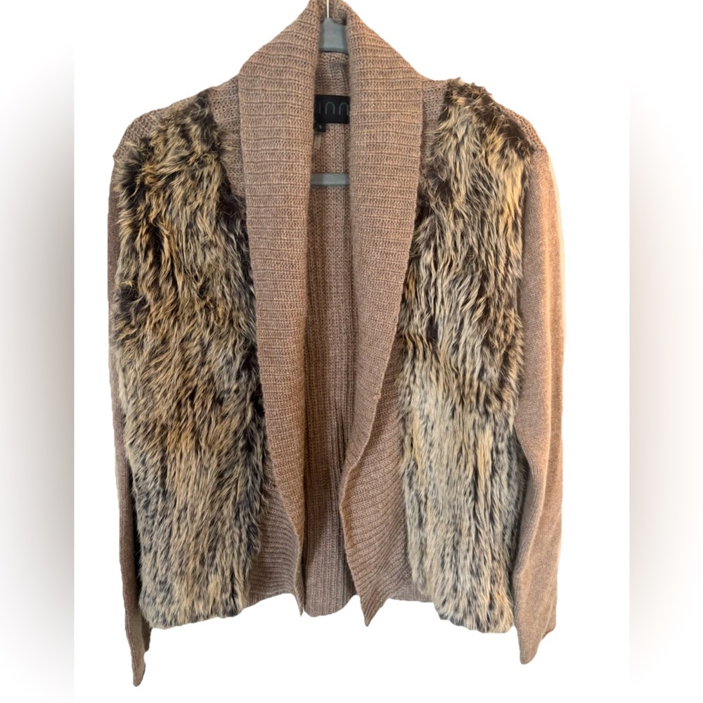 Quinn light brown rabbit fur and cashmere cardigan size SMALL
